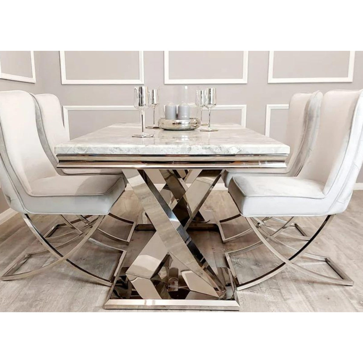 Xavia 1.8m Dining Table with White, Grey, Pandora or Black Marble Top - UK Online Furniture