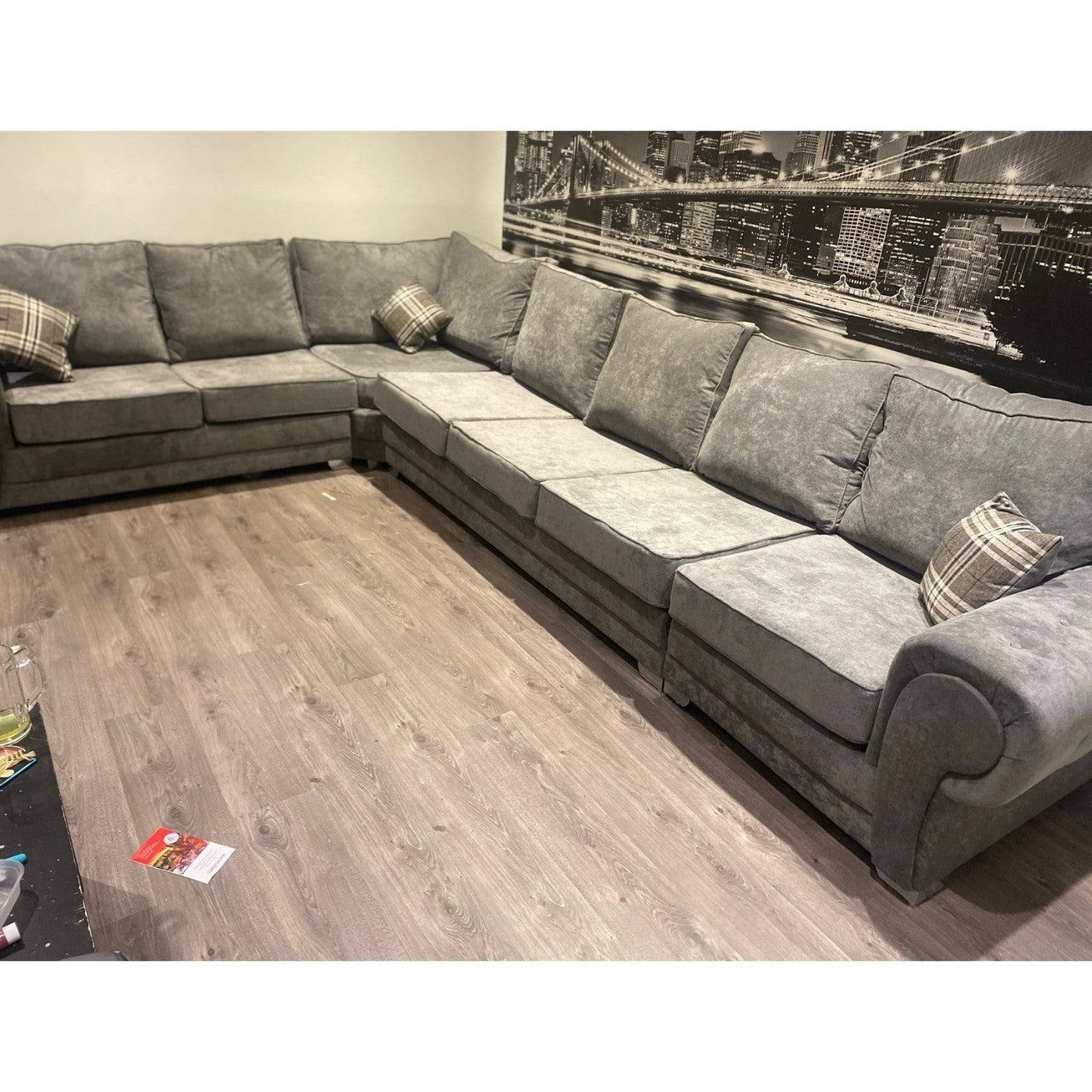 Verona 7 Seater Large Corner Sofa, Full Back Grey - UK Online Furniture