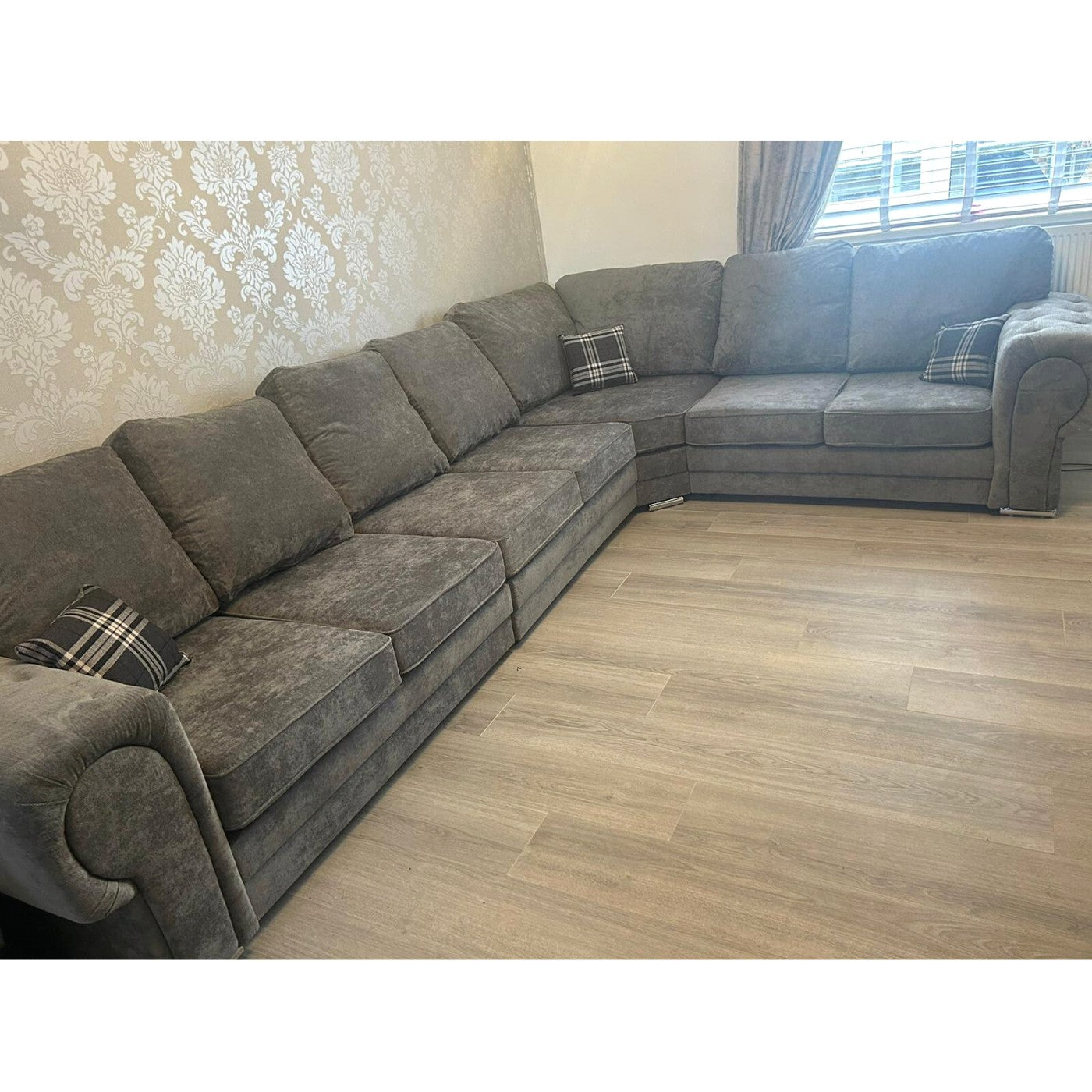 Verona 7 Seater Large Corner Sofa, Full Back Grey - UK Online Furniture