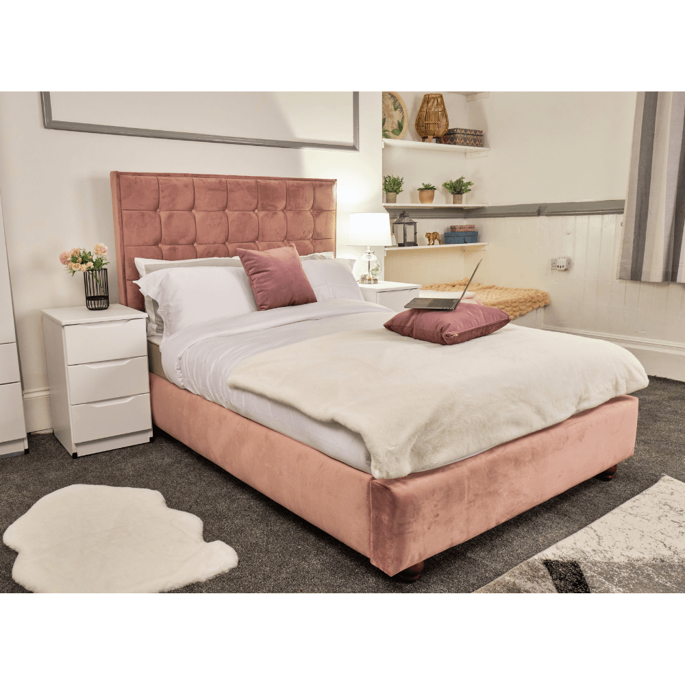 Prague Bed - Velvet Fabric Bed Frame - 5 Sizes -13 Colours - UK Online Furniture