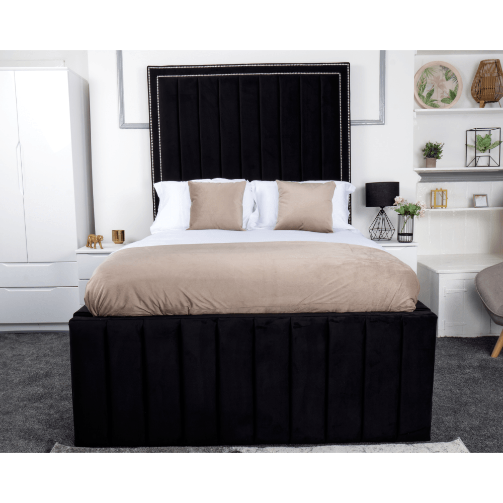 Oslo Bed - Velvet Fabric Ottoman Bed Black, Grey, Blue - UK Online Furniture