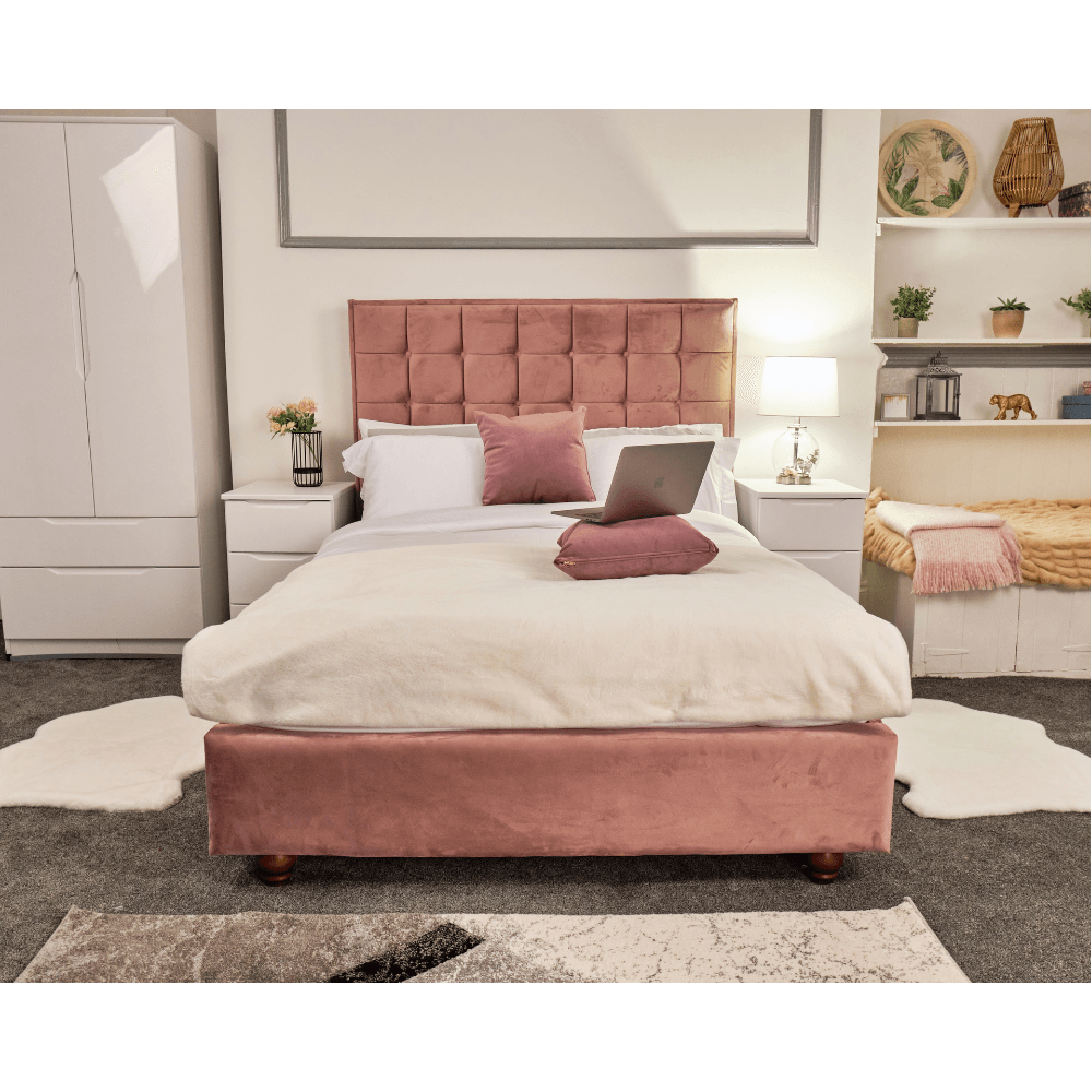 Prague Bed - Velvet Fabric Bed Frame - 5 Sizes -13 Colours - UK Online Furniture