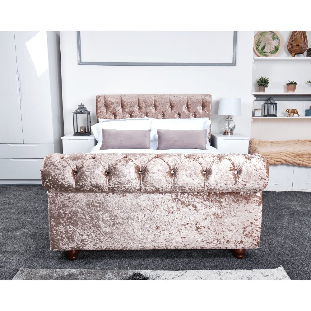 Florence Bed - Crushed Velvet Ottoman Bed Double, Queen, King - UK Online Furniture