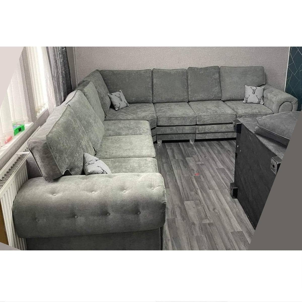 Verona 7 Seater Large Corner Sofa, Full Back Grey - UK Online Furniture