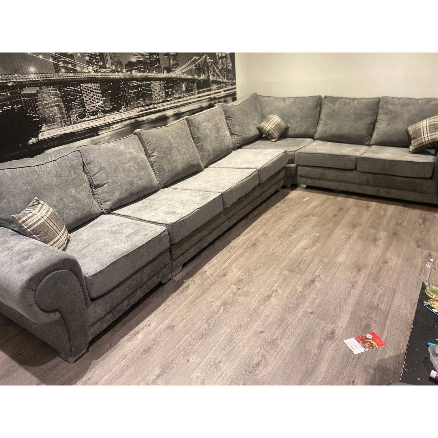 Verona 7 Seater Large Corner Sofa, Full Back Grey - UK Online Furniture