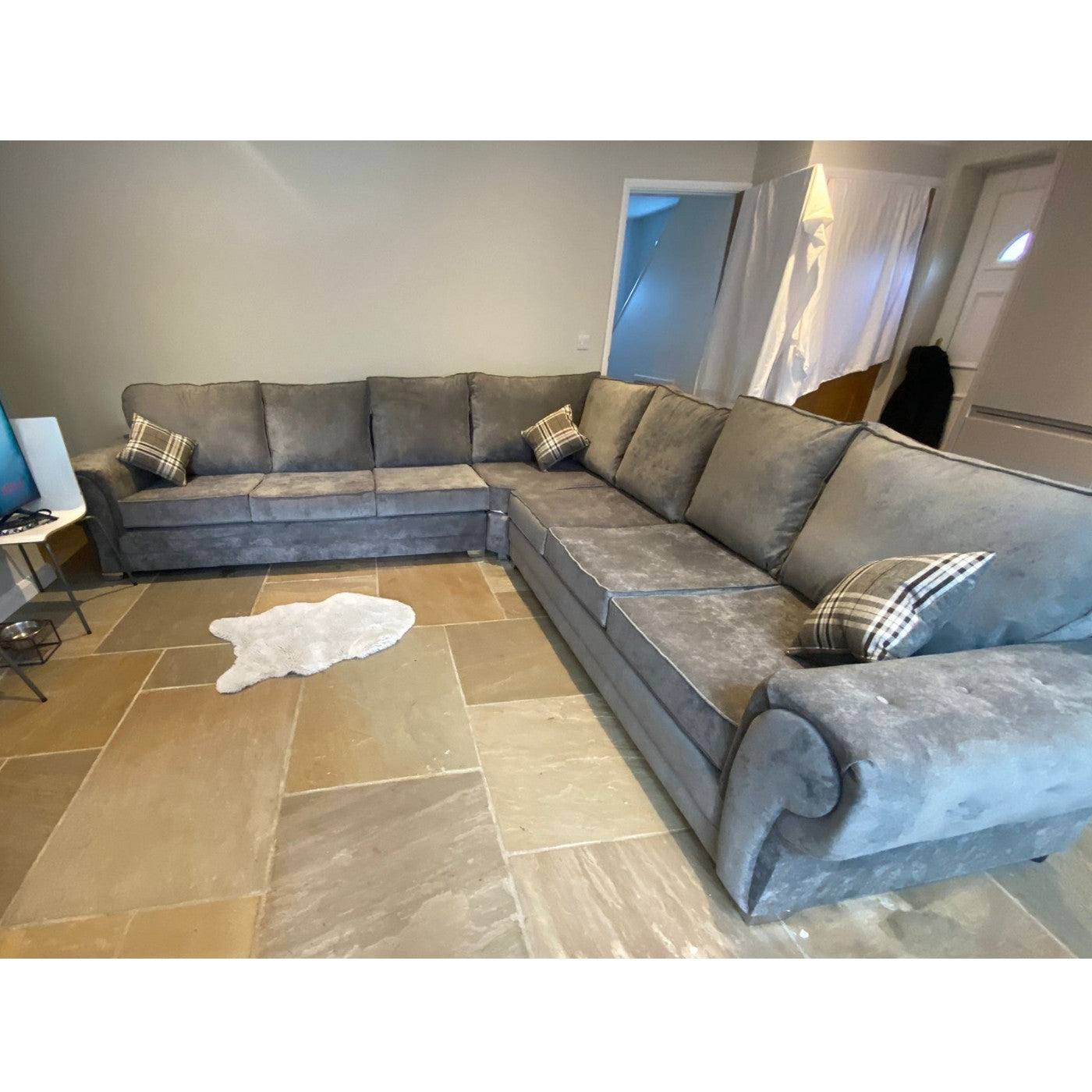 Verona 7 Seater Large Corner Sofa, Full Back Grey - UK Online Furniture