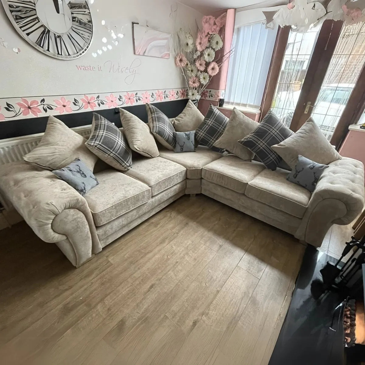 Verona Corner Sofa, 4 Seater Scatter Back Grey or Mink