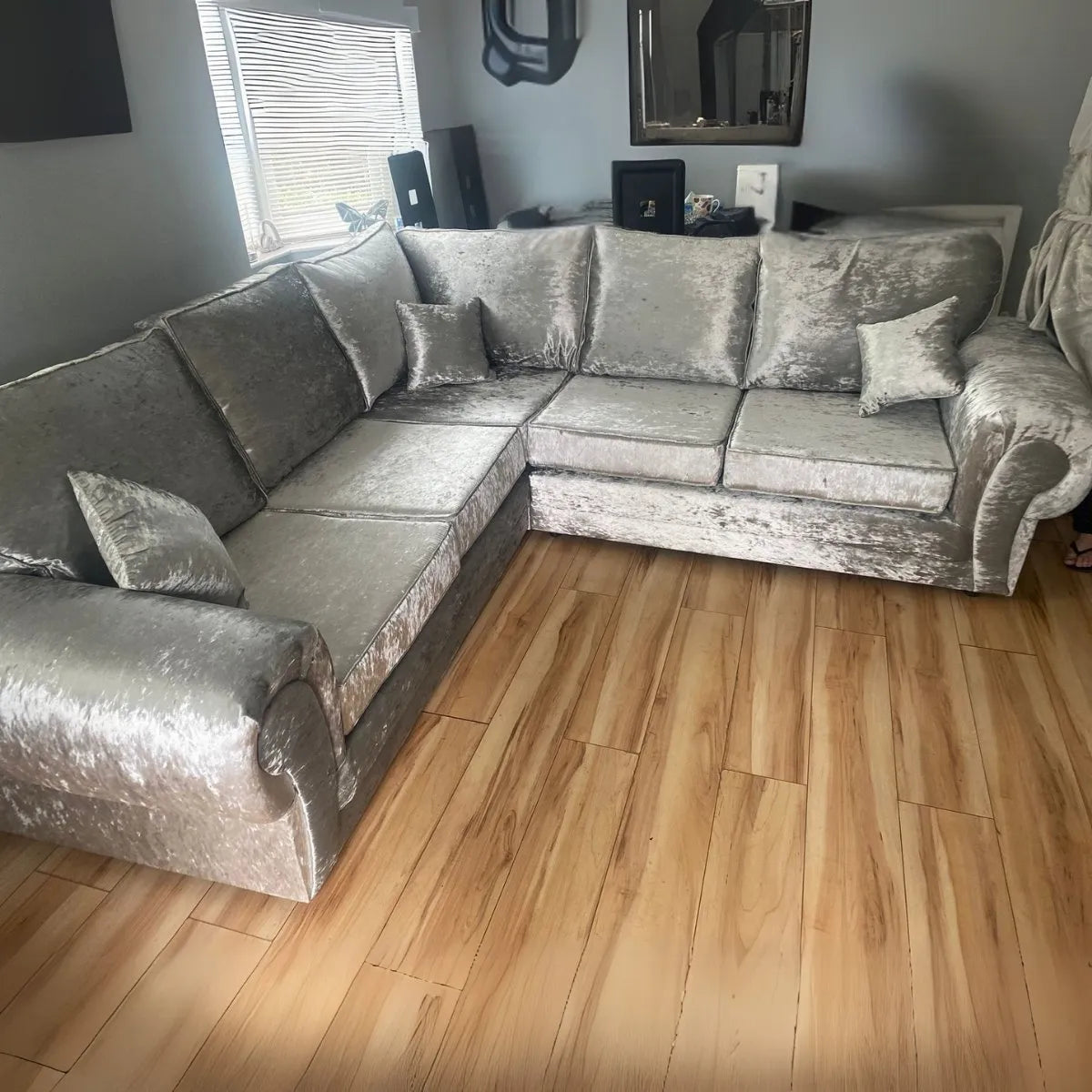Tangent Corner Sofa in Black or Silver Crushed Velvet