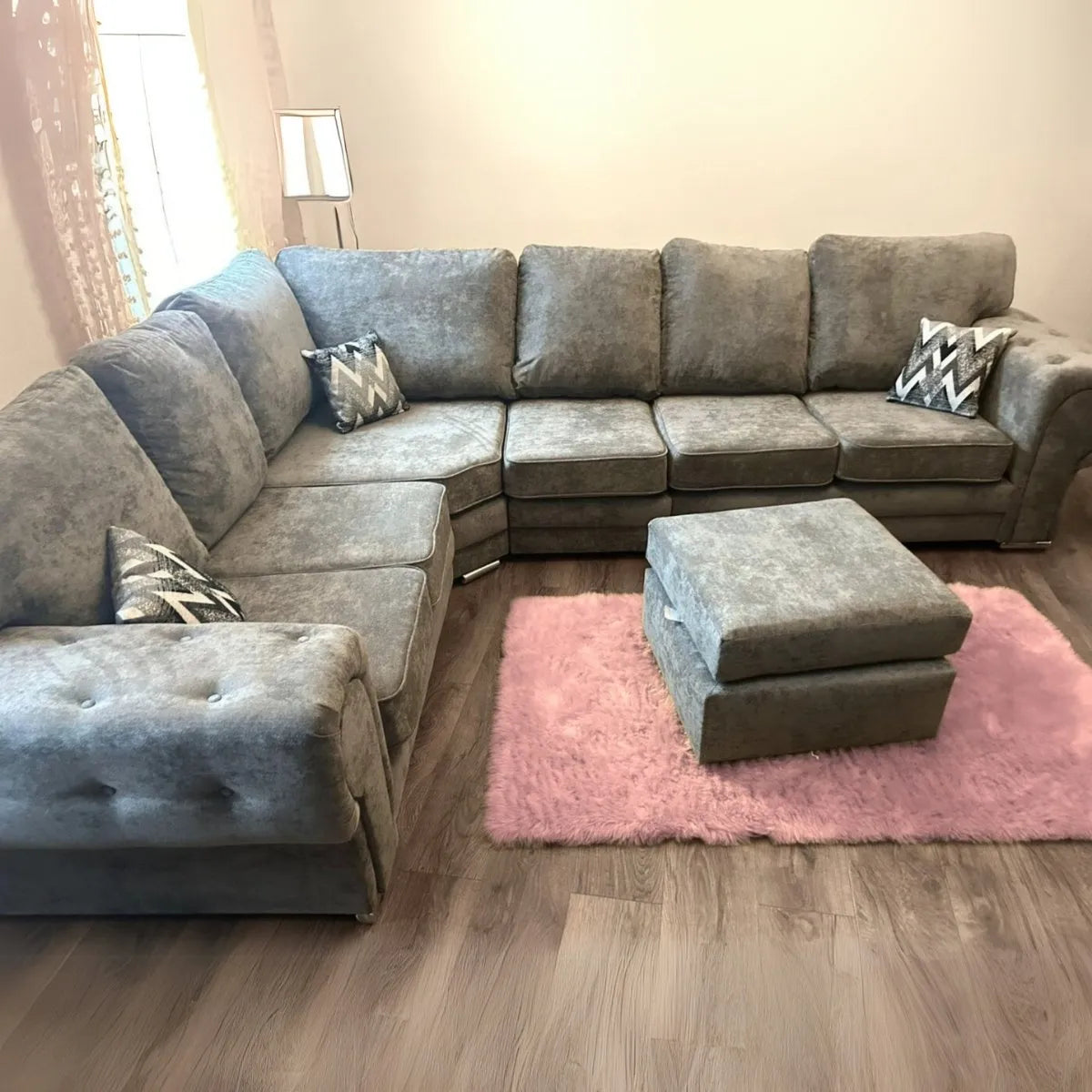 Verona Full Back 6 Seater Left or Right Large Corner Sofa Grey