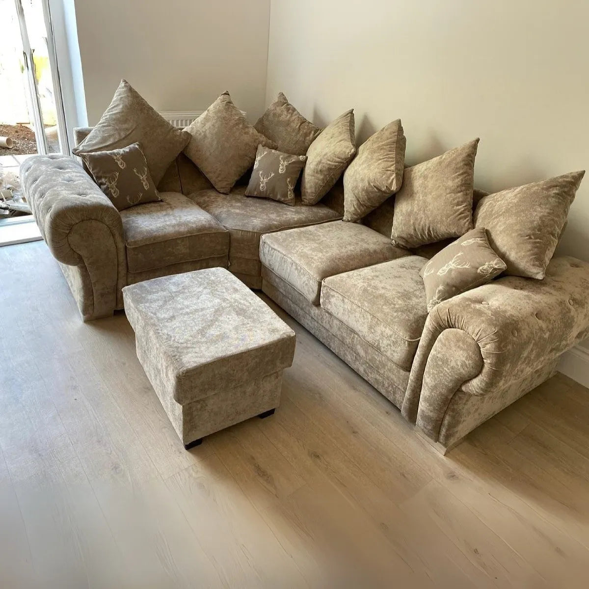 Verona Corner Sofa, 4 Seater Scatter Back Grey or Mink
