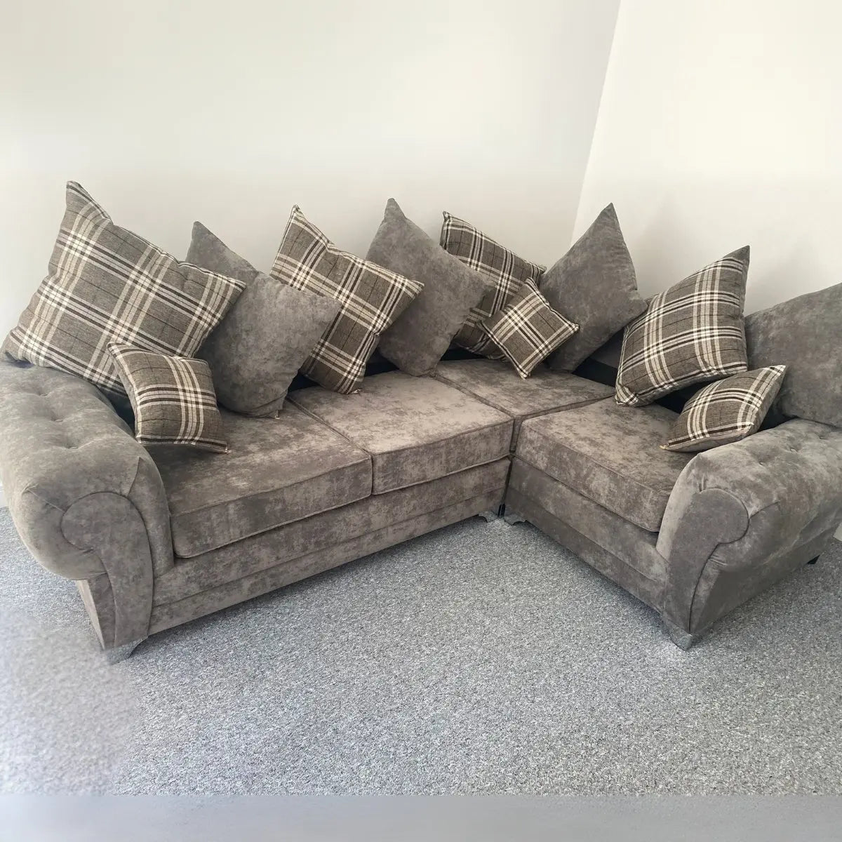 Verona Corner Sofa, 4 Seater Scatter Back Grey or Mink