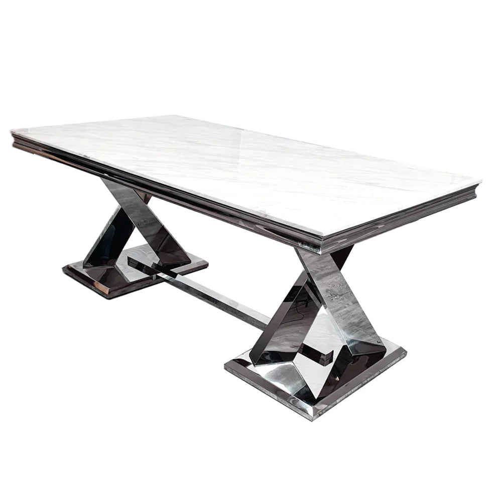 Xavia 1.8m Dining Table with White, Grey, Pandora or Black Marble Top - UK Online Furniture