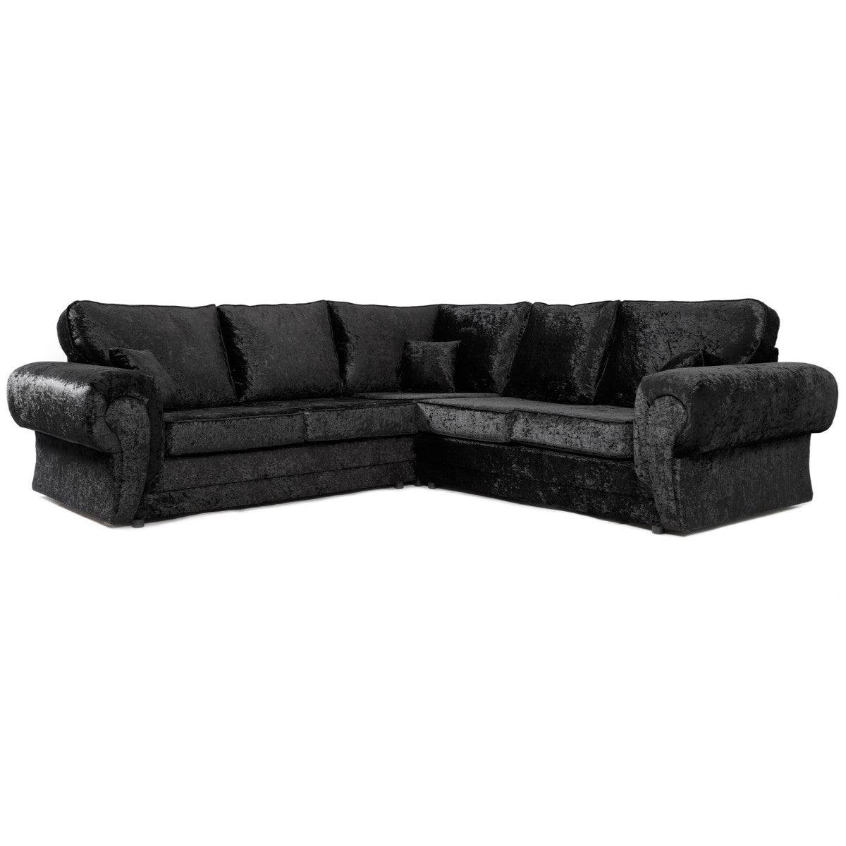 Tangent Corner Sofa in Black or Silver Crushed Velvet - UK Online Furniture