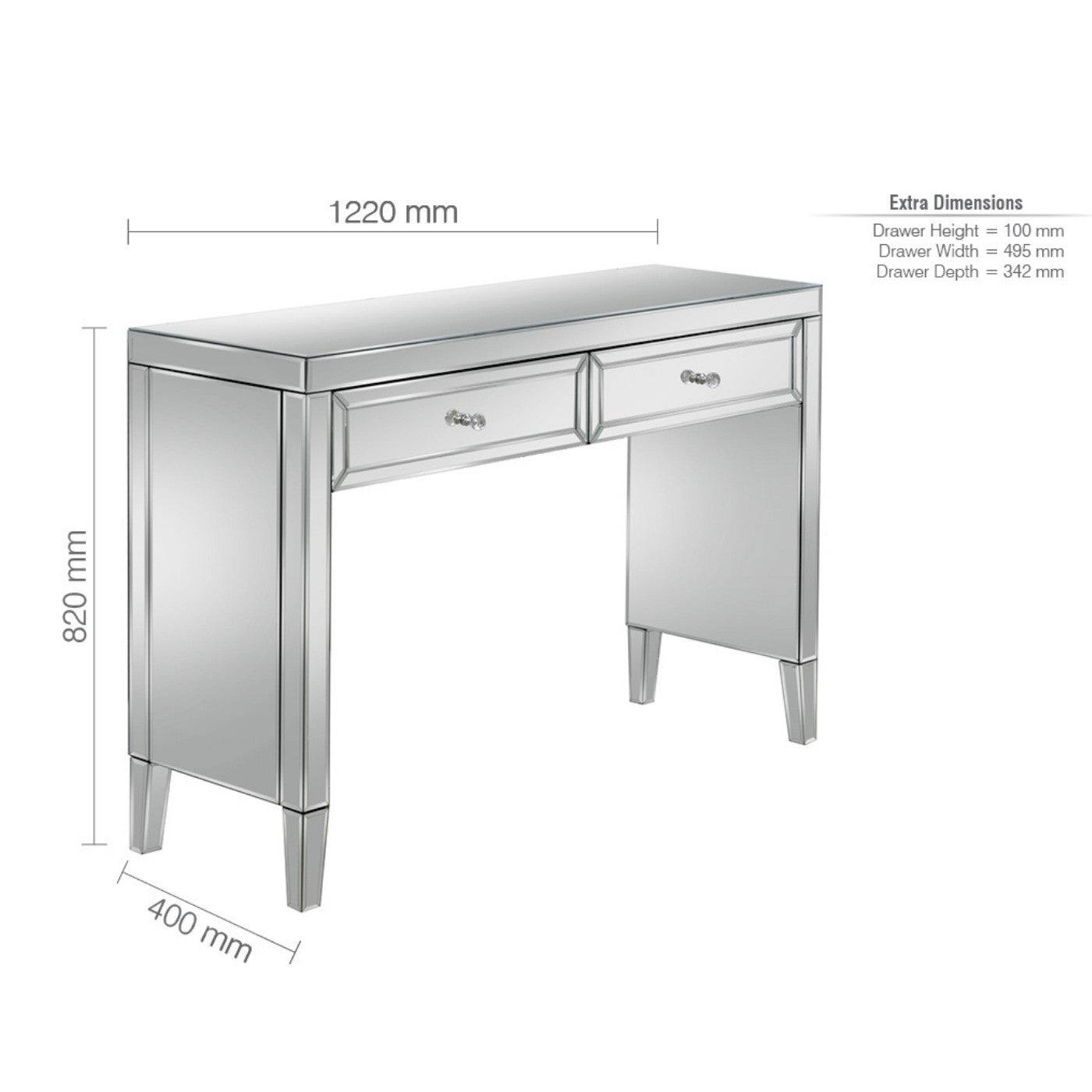 Valencia 2 Drawer Mirrored Glass Dressing Table - UK Online Furniture