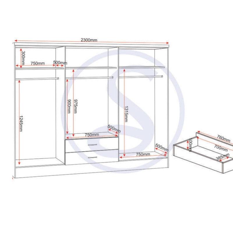 Nevada 6 Door 2 Drawer Mirrored Wardrobe - UK Online Furniture