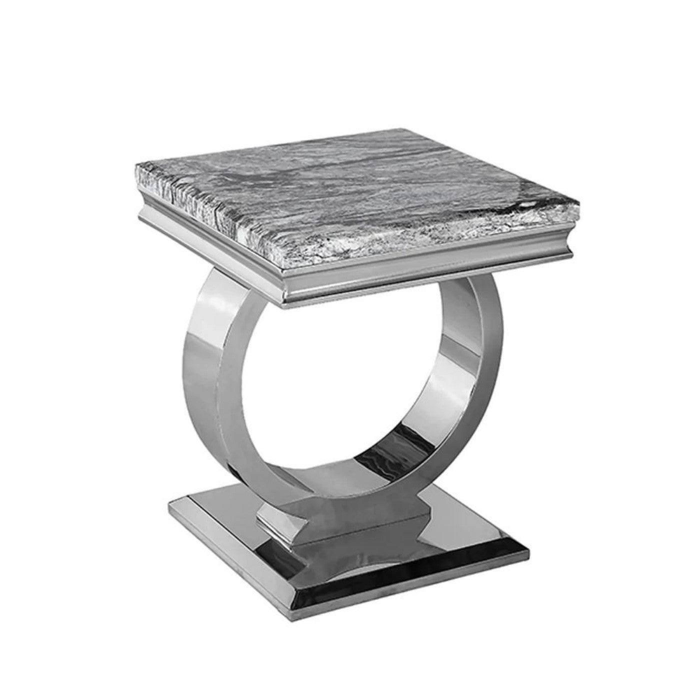 Arriana Marble or Glass Lamp Table with Round Stainless Steel Base - UK Online Furniture