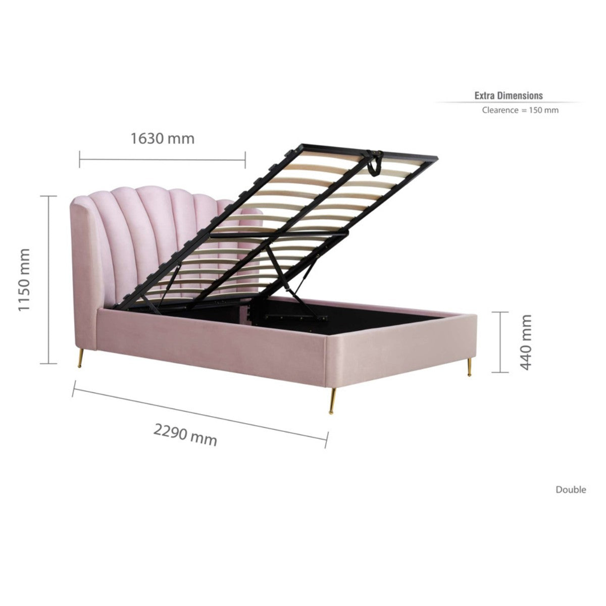 Lottie Pink Velvet Fabric Ottoman Storage Bed - Double, King - UK Online Furniture