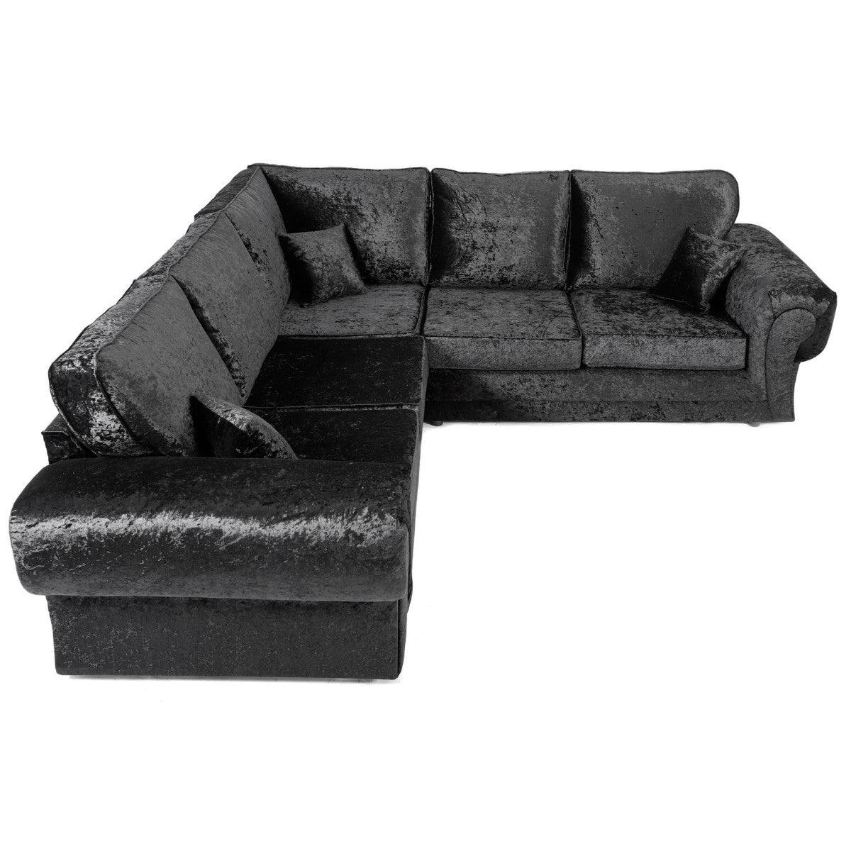 Tangent Corner Sofa in Black or Silver Crushed Velvet - UK Online Furniture