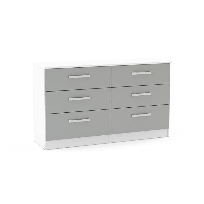 High-Gloss Lynx 6 Drawer Chest in Grey, Black, White, Brown, Silver - UK Online Furniture