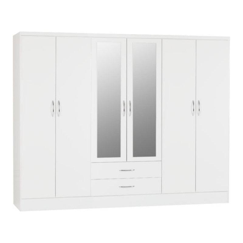 Nevada 6 Door 2 Drawer Mirrored Wardrobe - UK Online Furniture