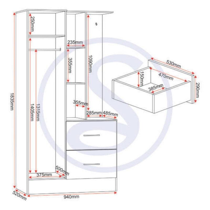 Nevada 1 Door Open Shelf Mirrored Wardrobe - UK Online Furniture