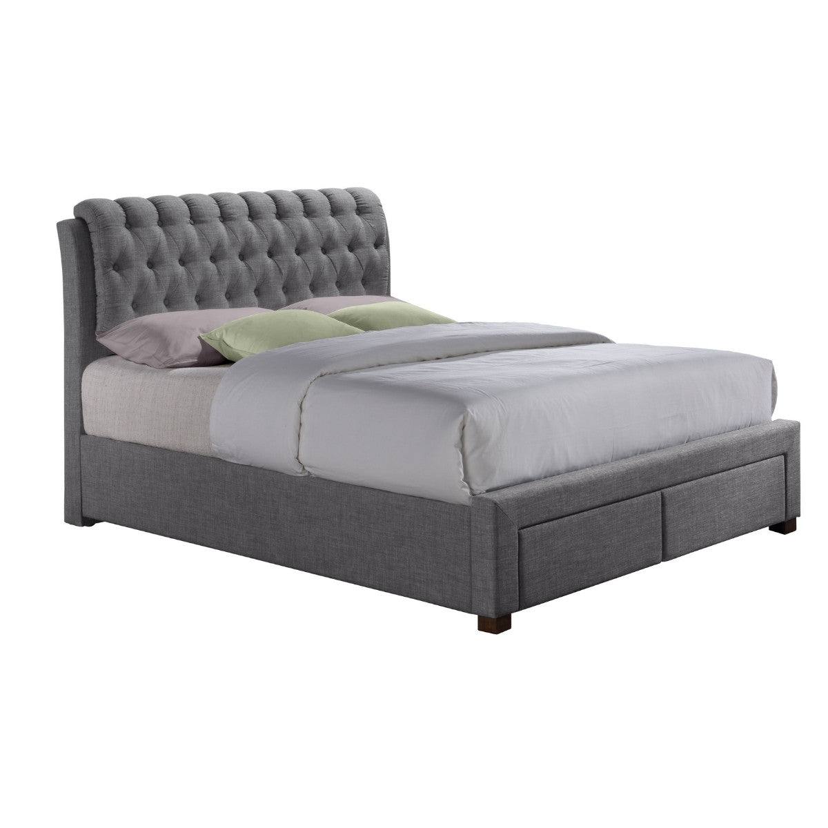 Valentino 2 Drawer Grey Fabric Bed - Double, King - UK Online Furniture
