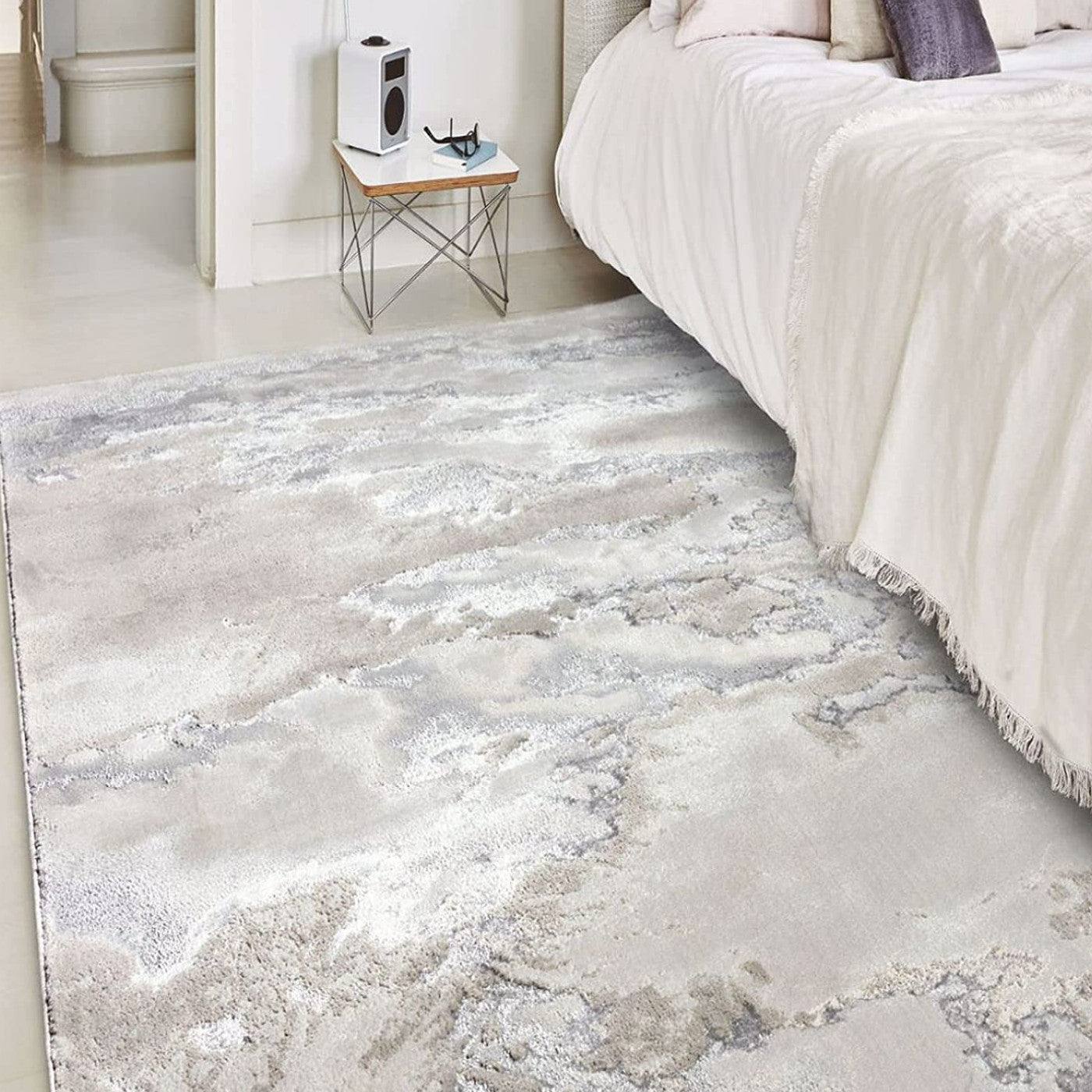 Aurora Cloud Marble Rug in Silver - Abstract & Geometric - UK Online Furniture