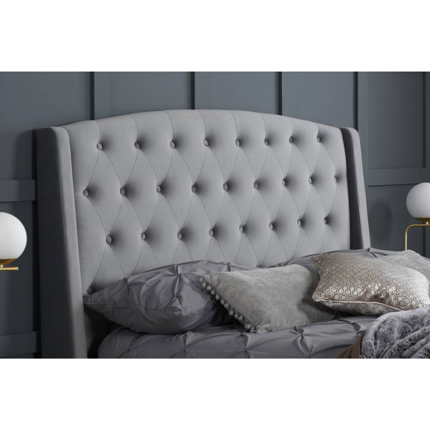 Balmoral Bed in Grey Velvet Fabric - Double, King, Super King - UK Online Furniture