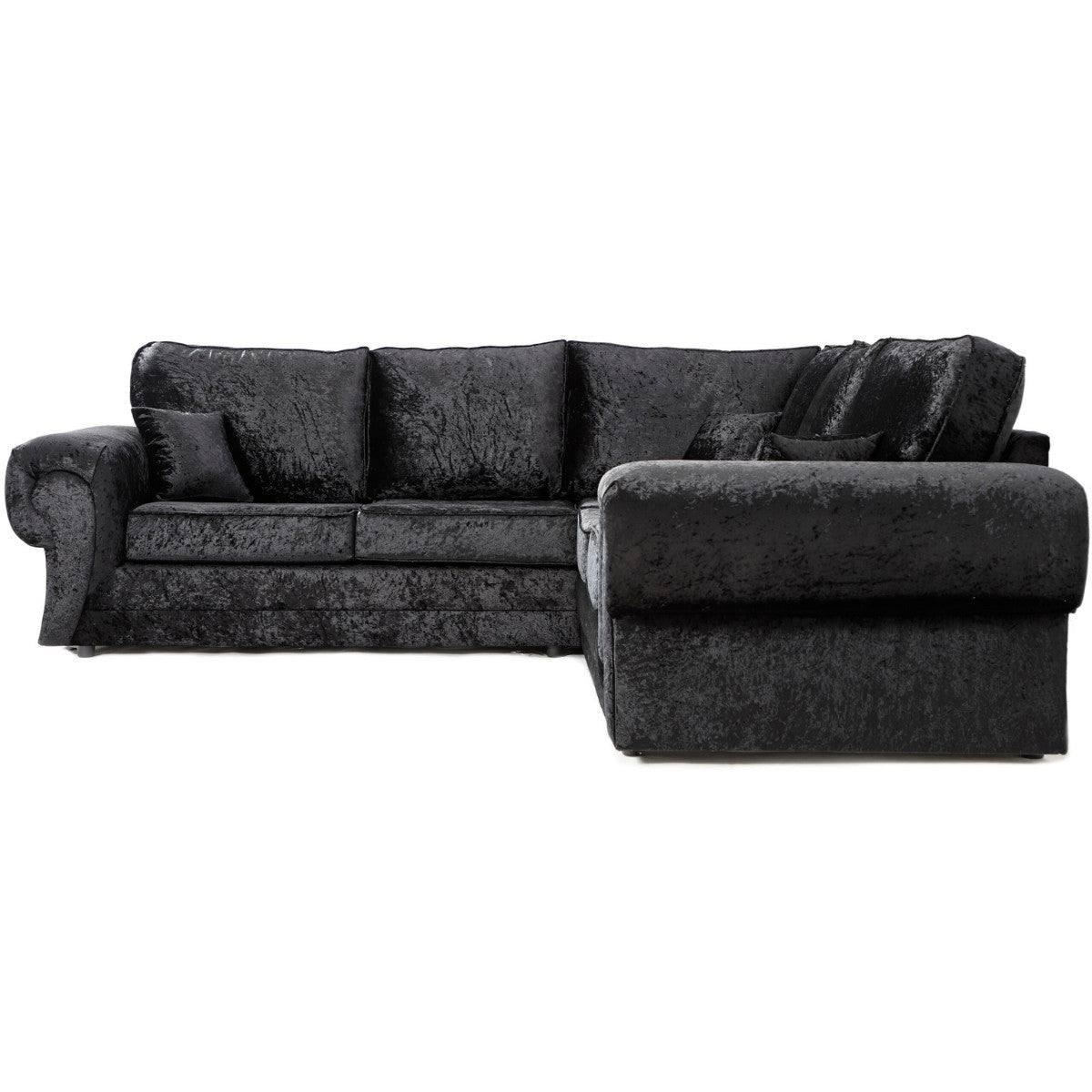 Tangent Corner Sofa in Black or Silver Crushed Velvet - UK Online Furniture