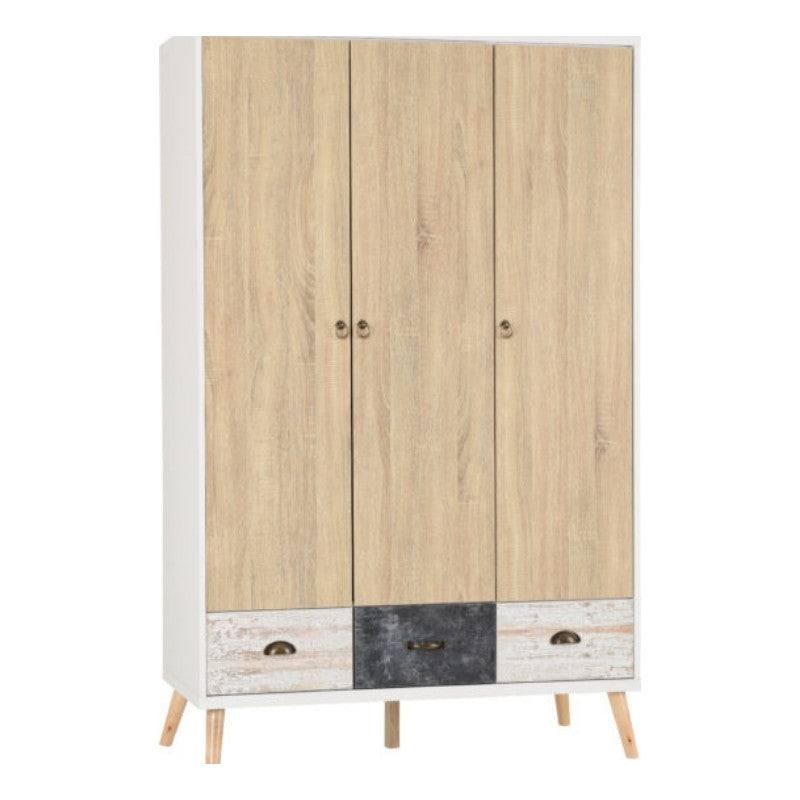 Nordic 3 Door 3 Drawer Wardrobe in Beige - UK Online Furniture