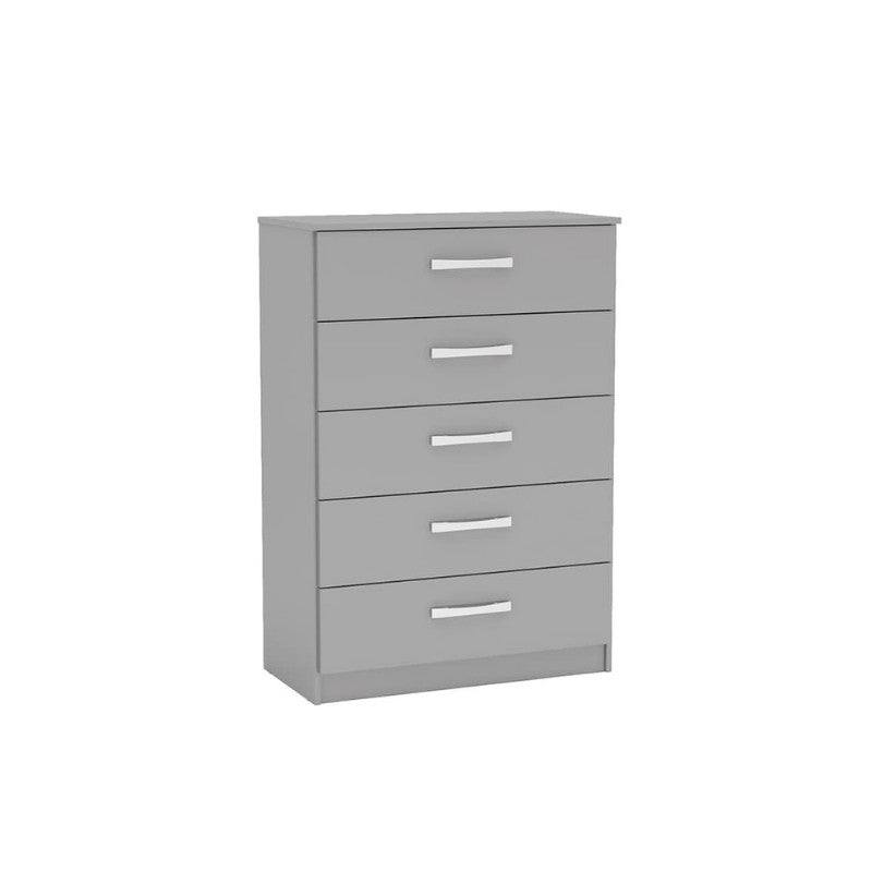 High-Gloss Lynx 5 Drawer Chest in Grey, Black, White, Brown, Silver - UK Online Furniture