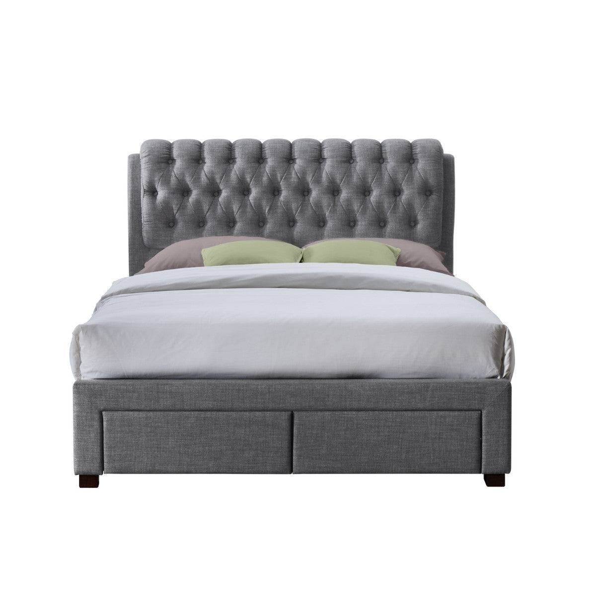 Valentino 2 Drawer Grey Fabric Bed - Double, King - UK Online Furniture
