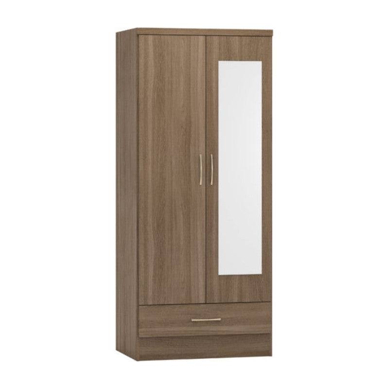 Nevada 2 Door 1 Drawer Mirrored Wardrobe - UK Online Furniture