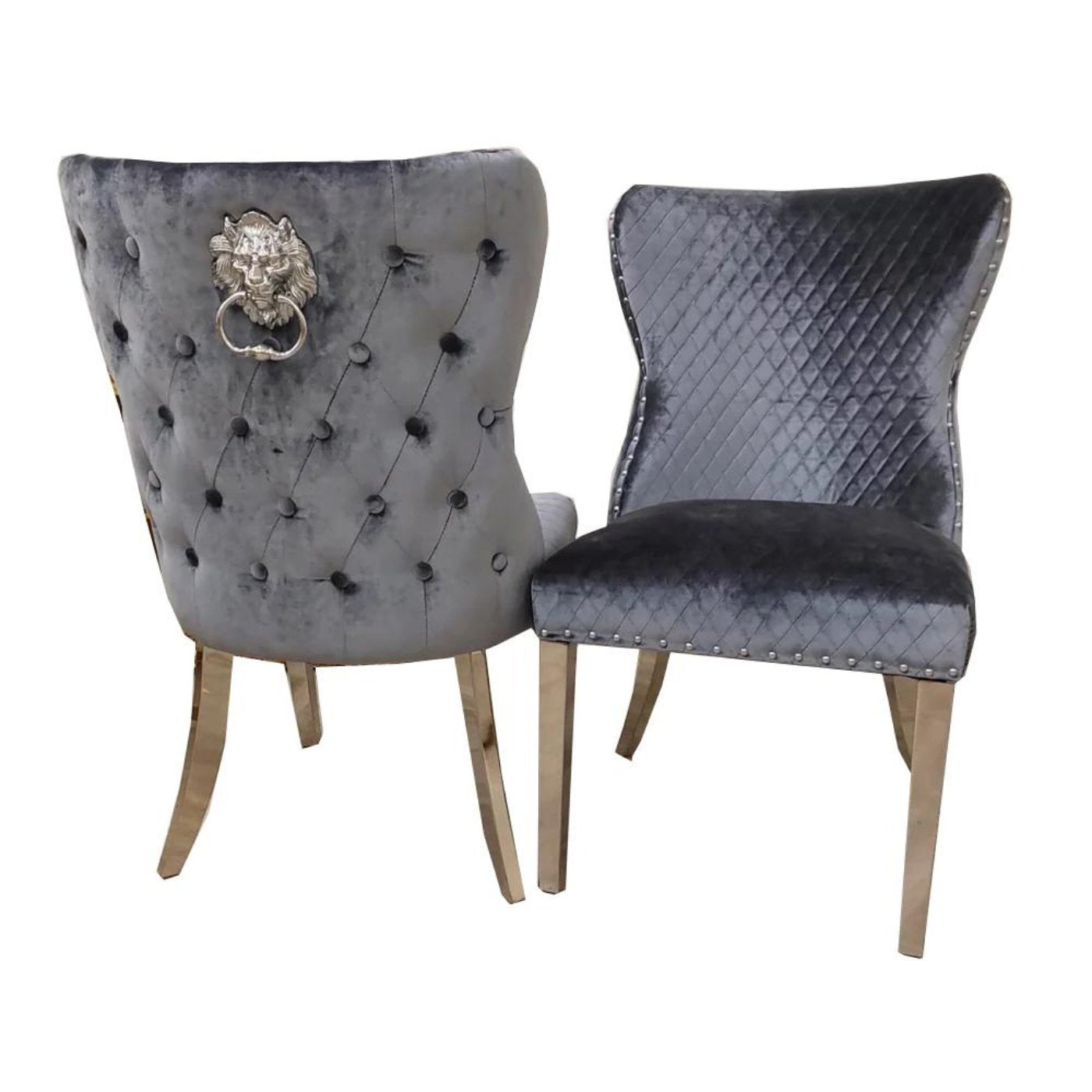 Arriana Marble Dining Table with 4 Velvet Chelsea Lion Knocker Chairs - UK Online Furniture