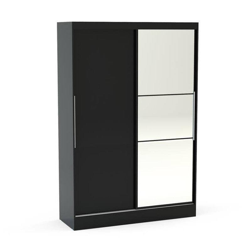 Lynx 2 Door Sliding Mirrored Wardrobe in Black - UK Online Furniture