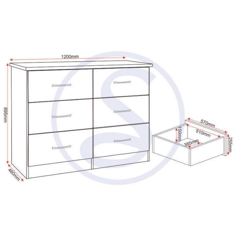 Nevada 6 Drawer Chest - UK Online Furniture