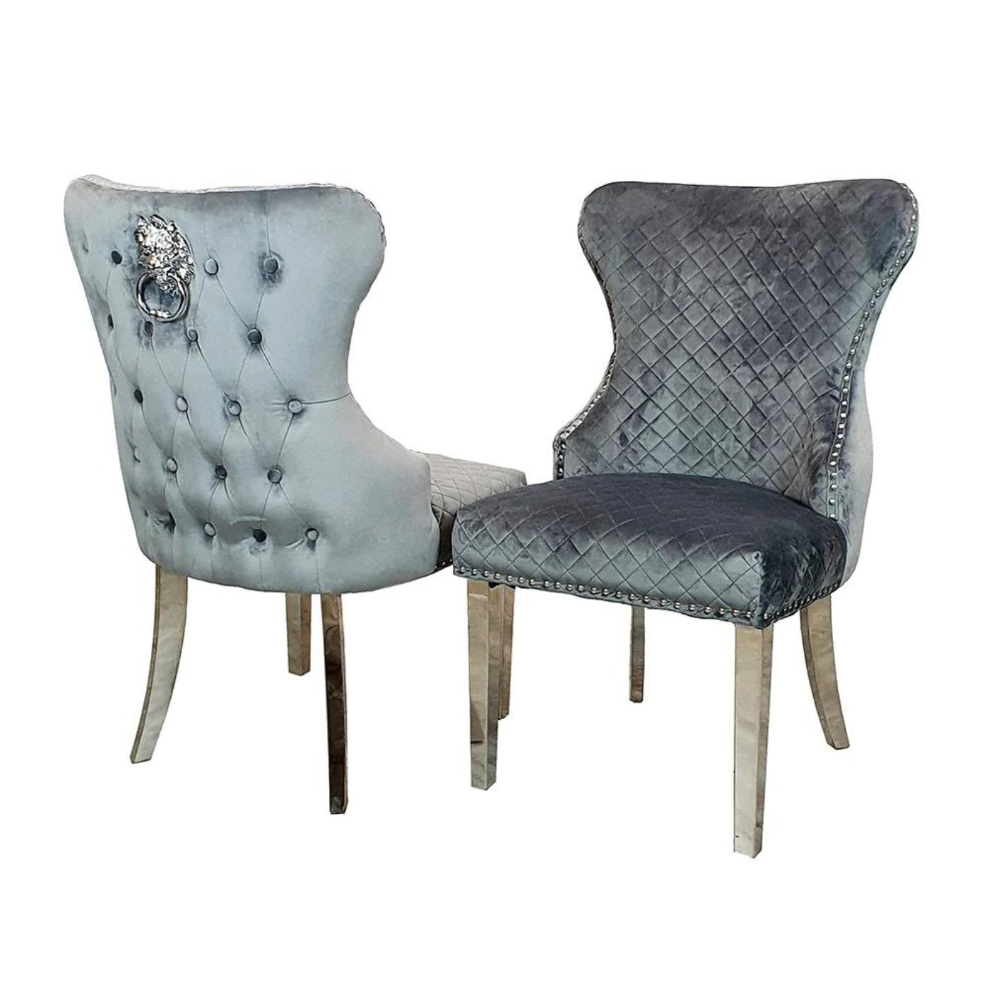 Arriana Marble Dining Table with 4 Velvet Chelsea Lion Knocker Chairs - UK Online Furniture