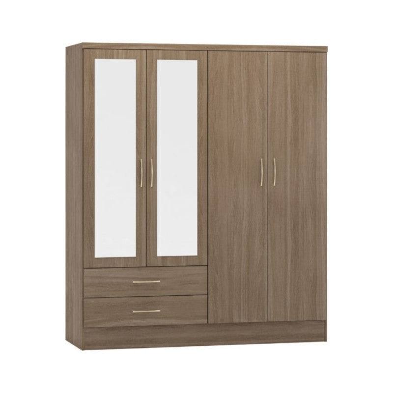 Nevada 4 Door 2 Drawer Mirrored Wardrobe - UK Online Furniture