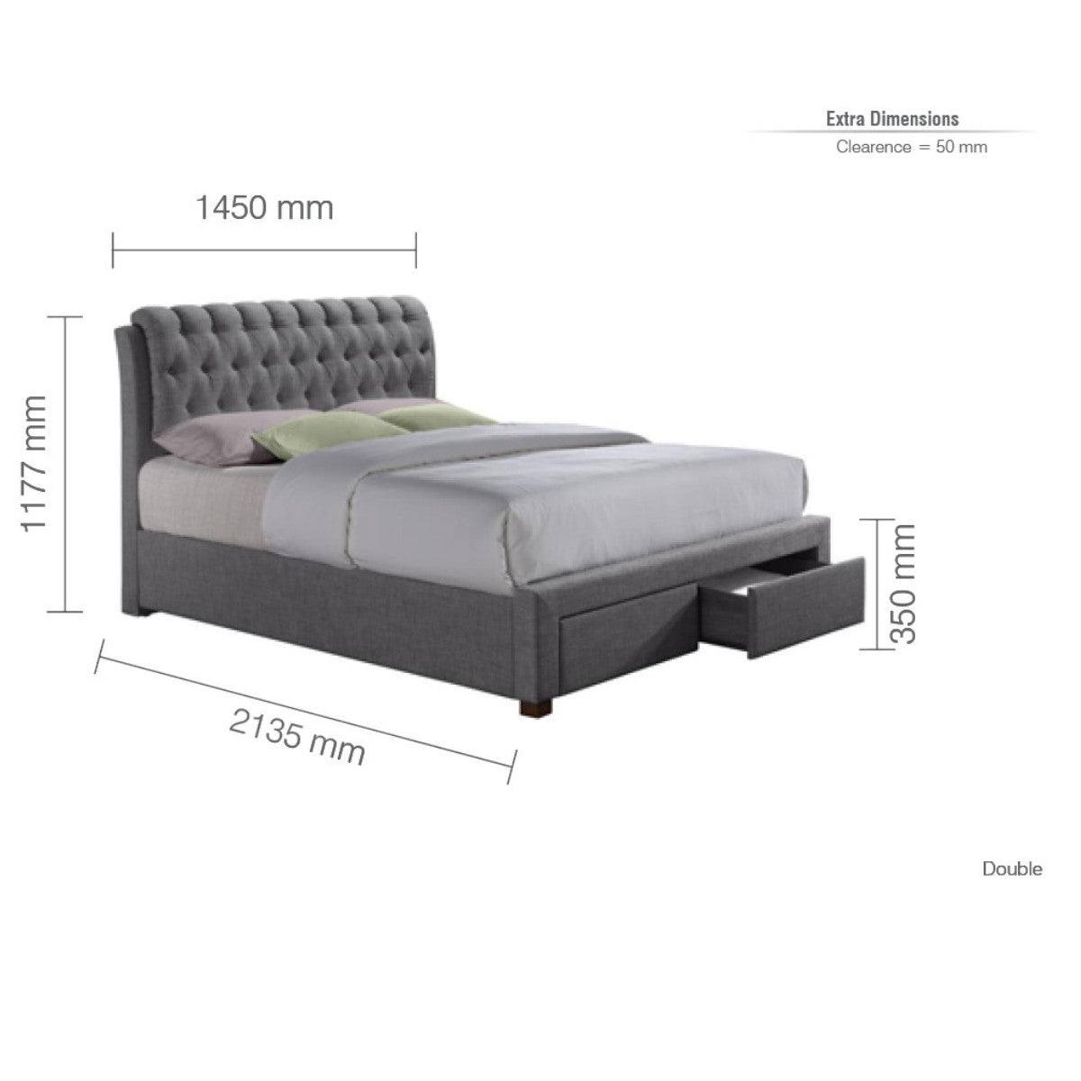 Valentino 2 Drawer Grey Fabric Bed - Double, King - UK Online Furniture