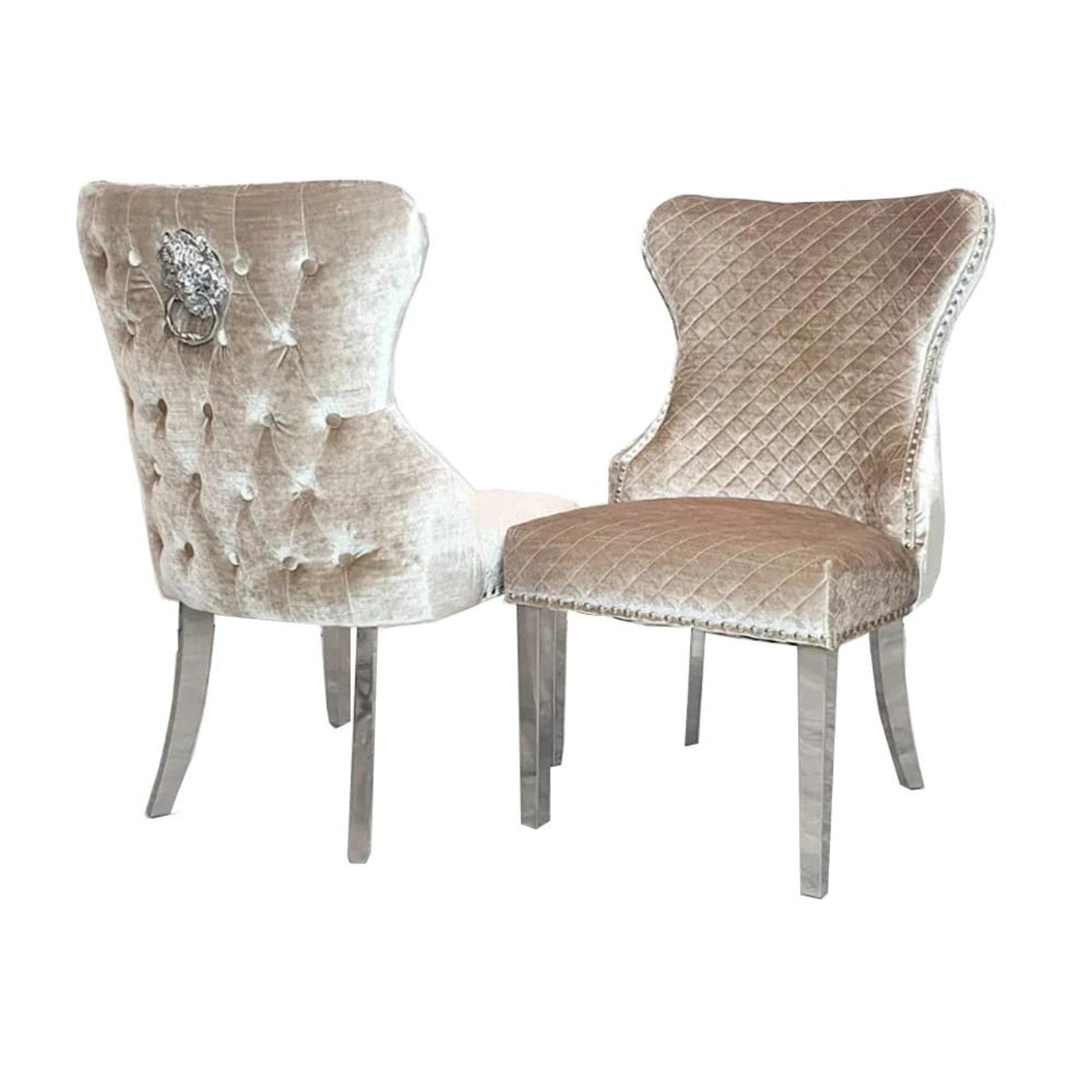 Arriana Marble Dining Table with 4 Velvet Chelsea Lion Knocker Chairs - UK Online Furniture