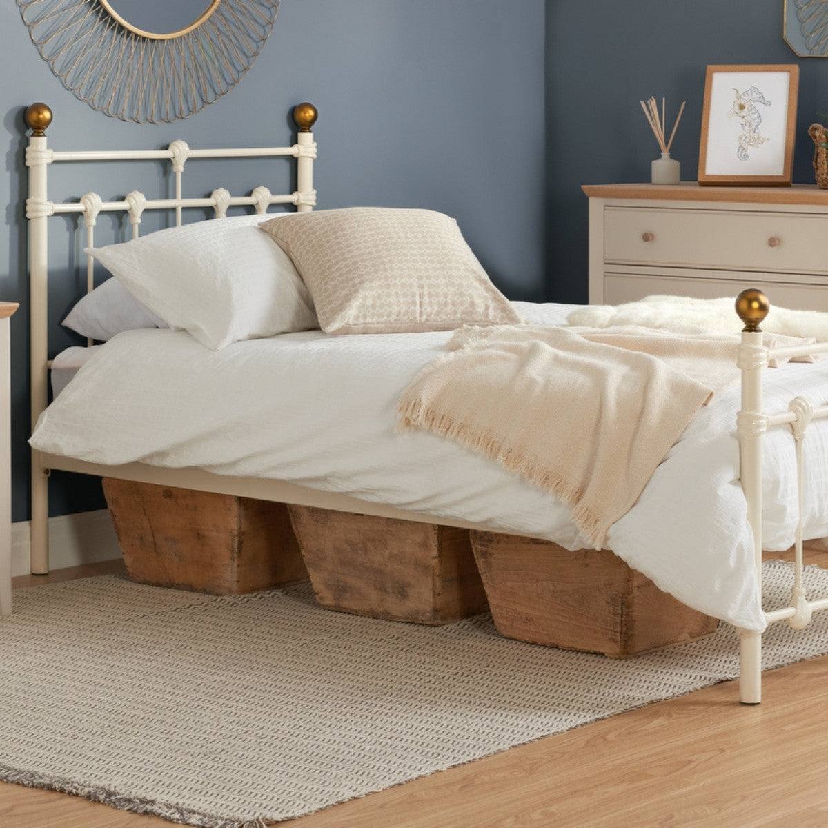 Atlas Cream Metal Bed - Single, Queen, Double - UK Online Furniture