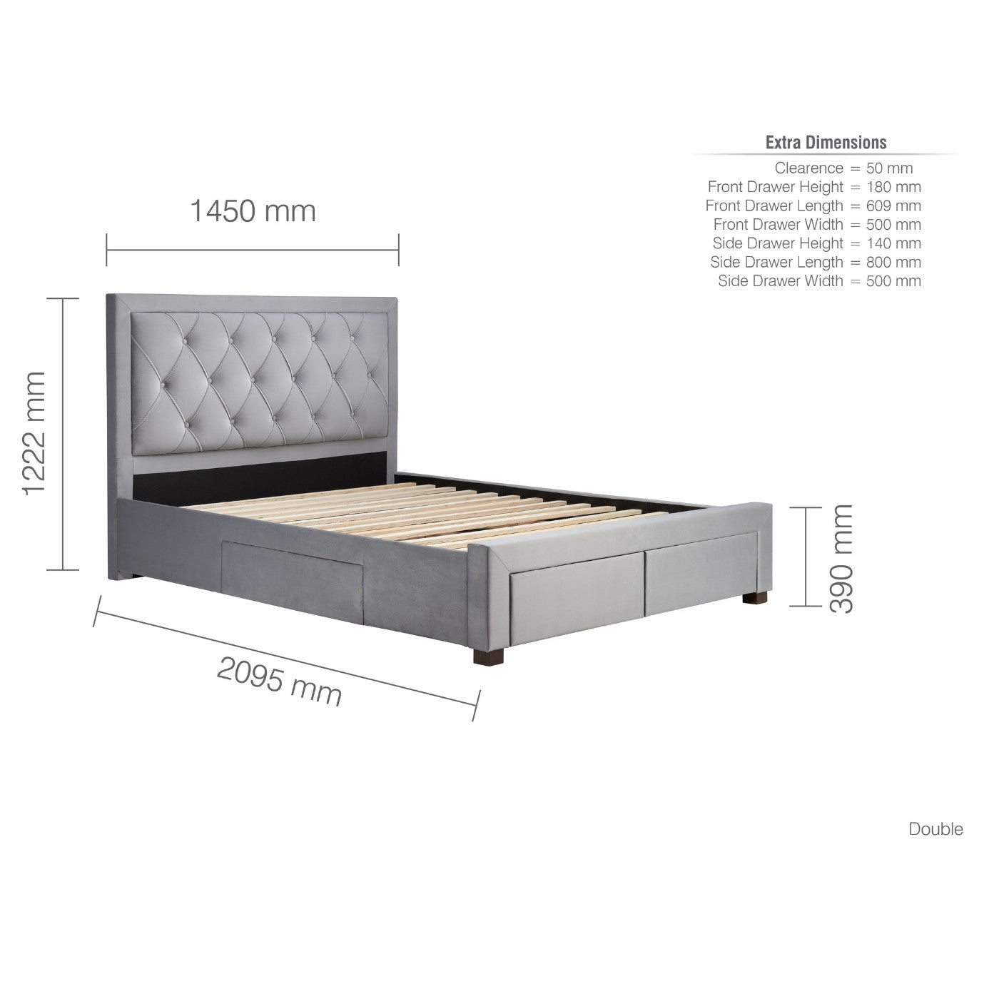 Woodbury Grey Velvet Fabric Storage Bed - Double, King, Super King - UK Online Furniture