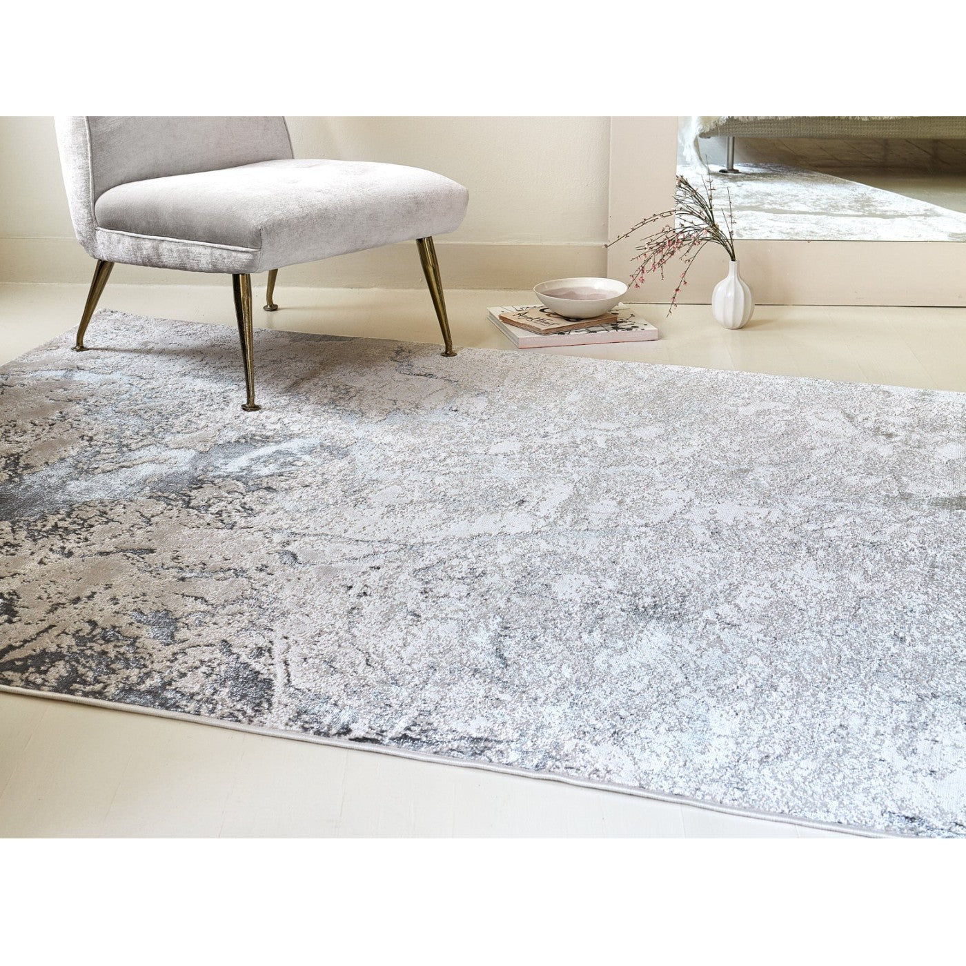 Aurora Solar Metallic Silver Rug - Abstract & Geometric - UK Online Furniture