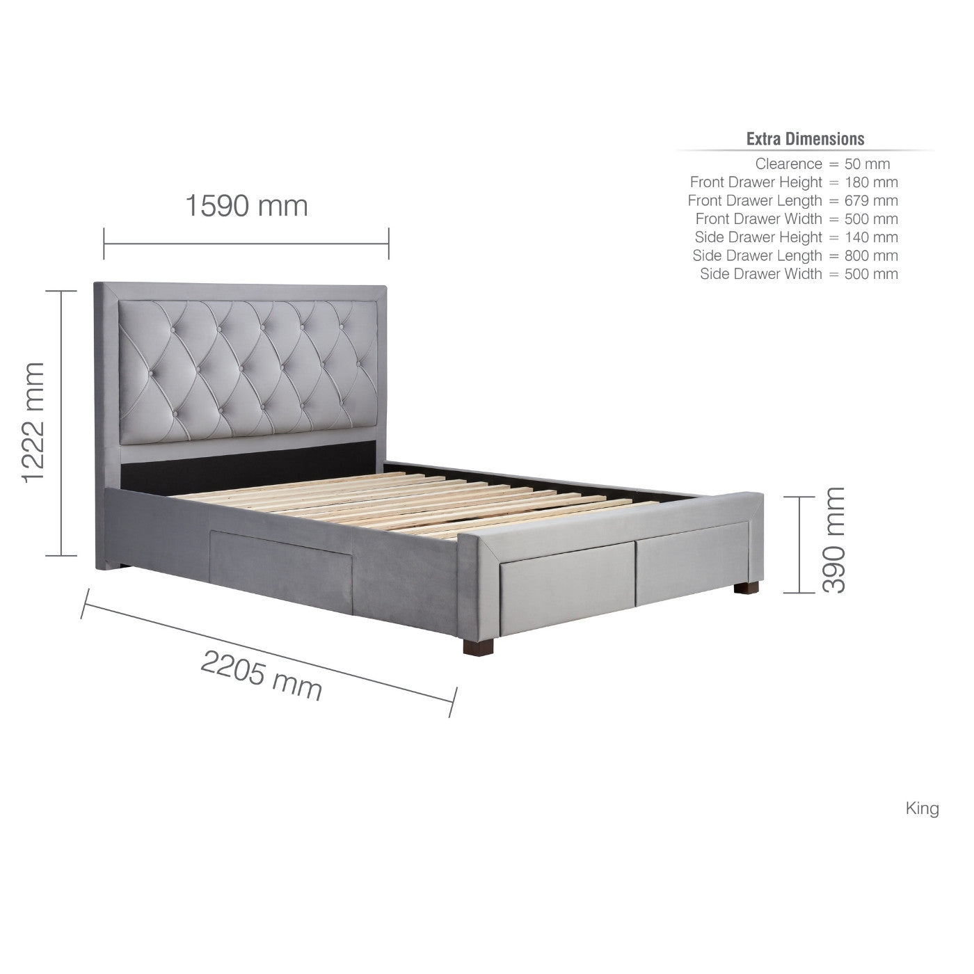 Woodbury Grey Velvet Fabric Storage Bed - Double, King, Super King - UK Online Furniture