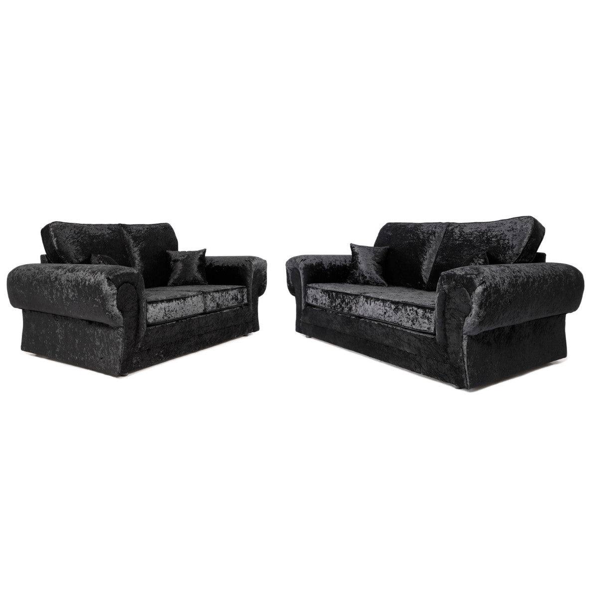 Tangent 3+2 Sofa Set in Black or Silver Crushed Velvet - UK Online Furniture