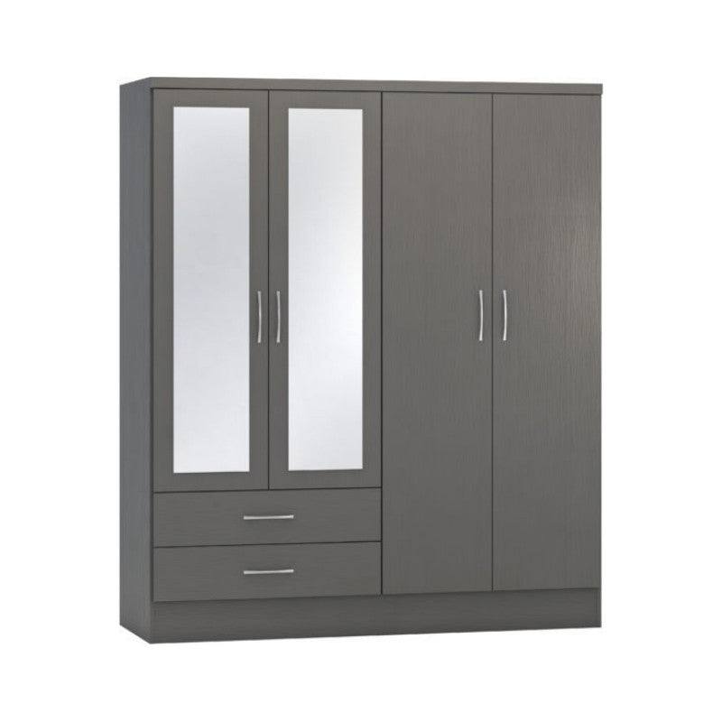 Nevada 4 Door 2 Drawer Mirrored Wardrobe - UK Online Furniture