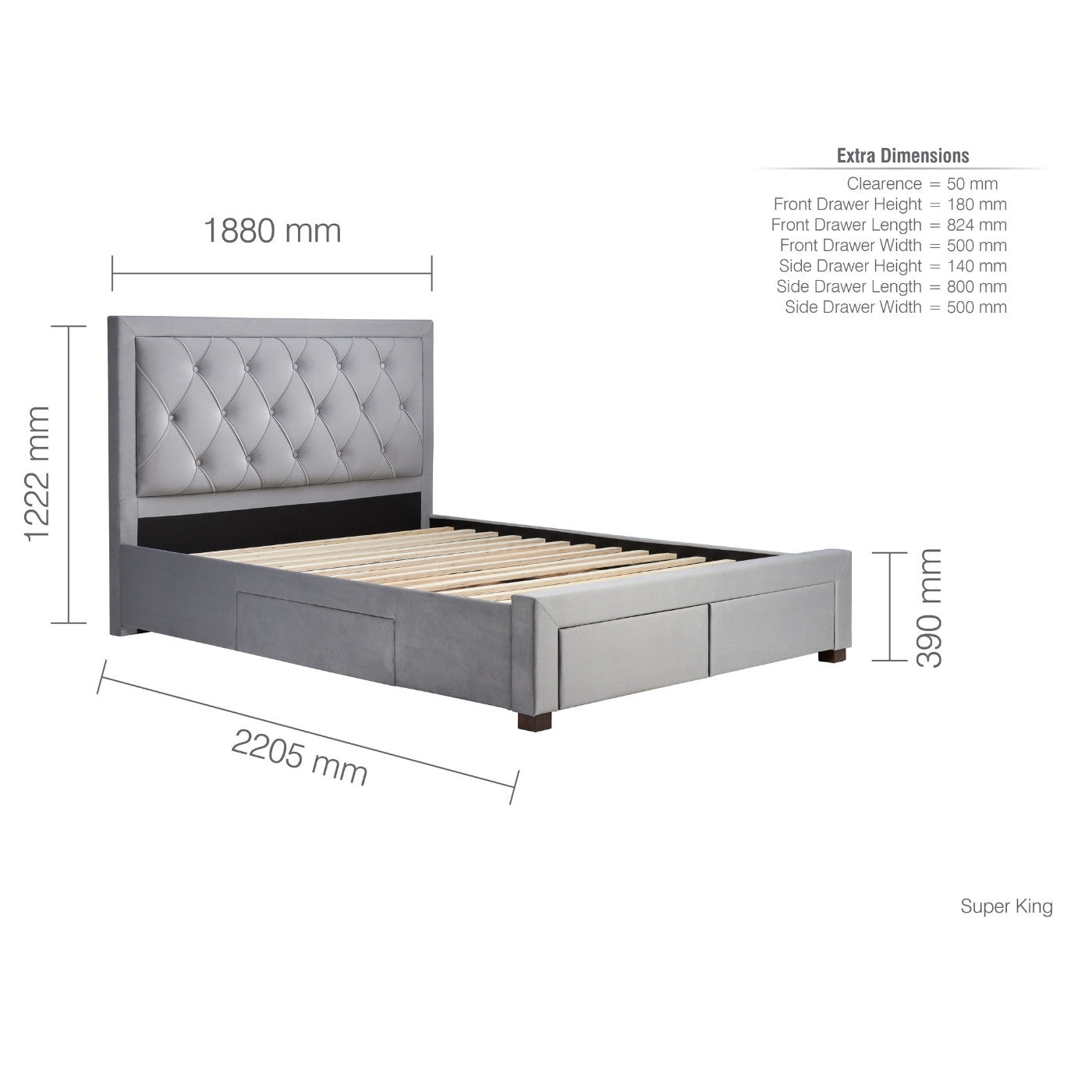 Woodbury Grey Velvet Fabric Storage Bed - Double, King, Super King - UK Online Furniture