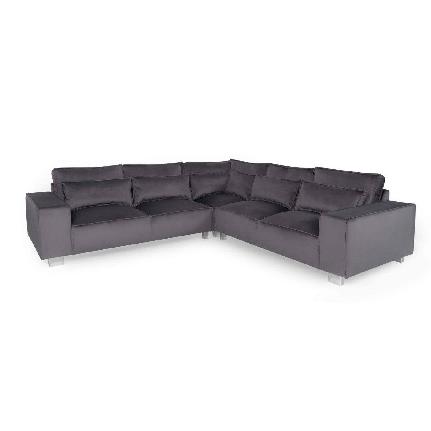 Sloane Modern 5 Seater Large Corner Sofa in Steel Grey Velvet - UK Online Furniture
