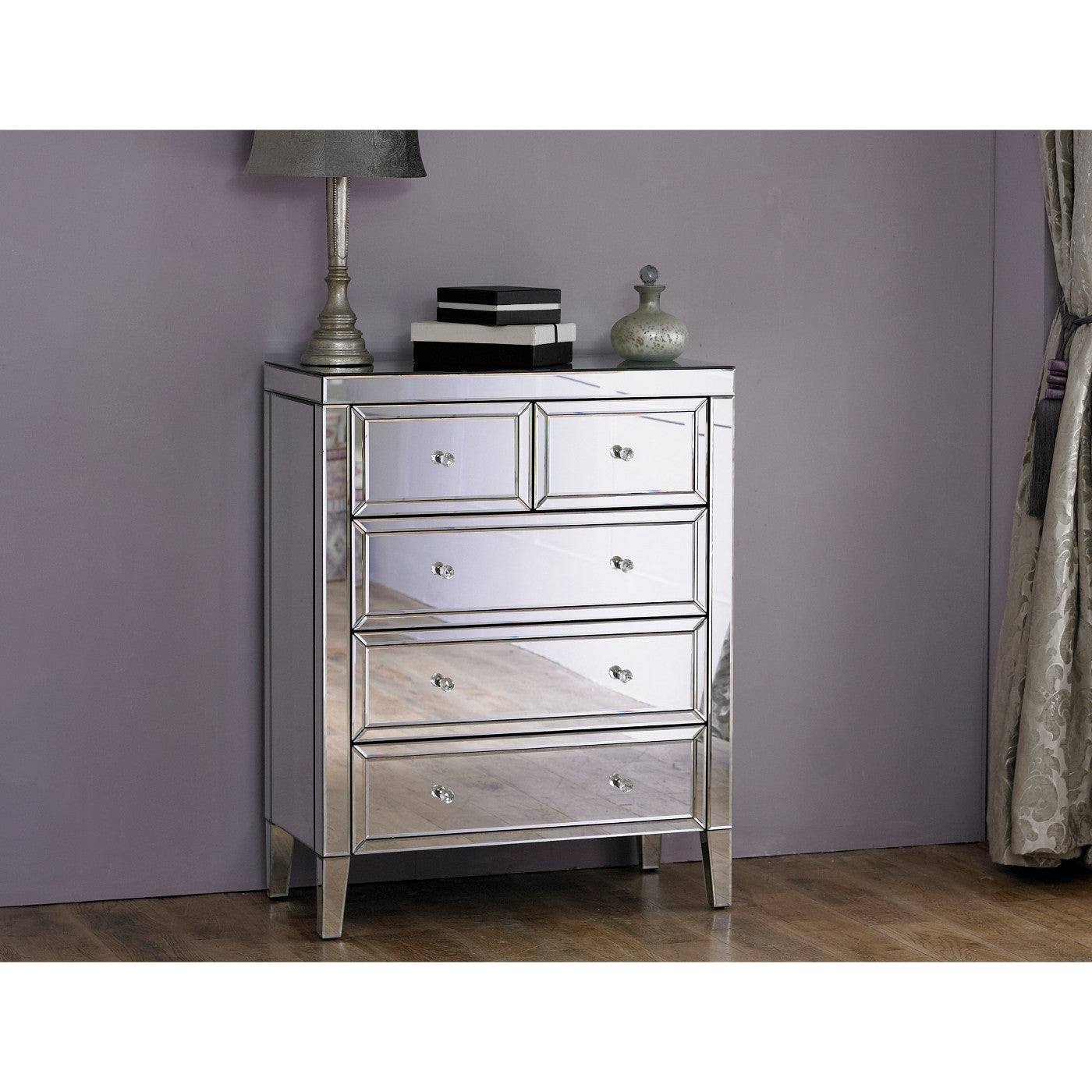 Valencia Mirrored Glass 3+2 Drawer Chest - UK Online Furniture