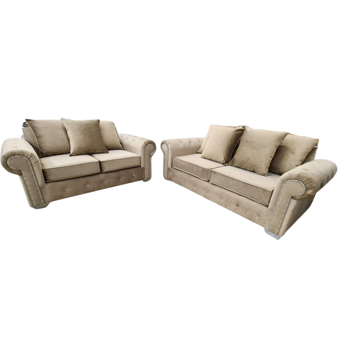 Oakland Scatter Back 3+2 Sofa Set in Grey or Beige Velvet - UK Online Furniture